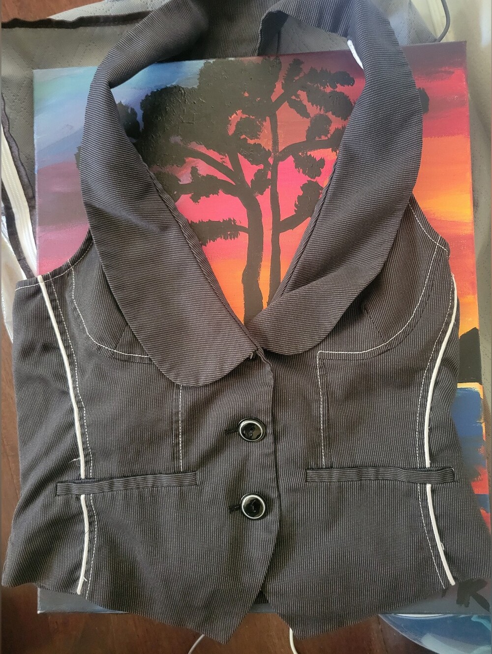 Black Pinstripe Halter Button Vest Top